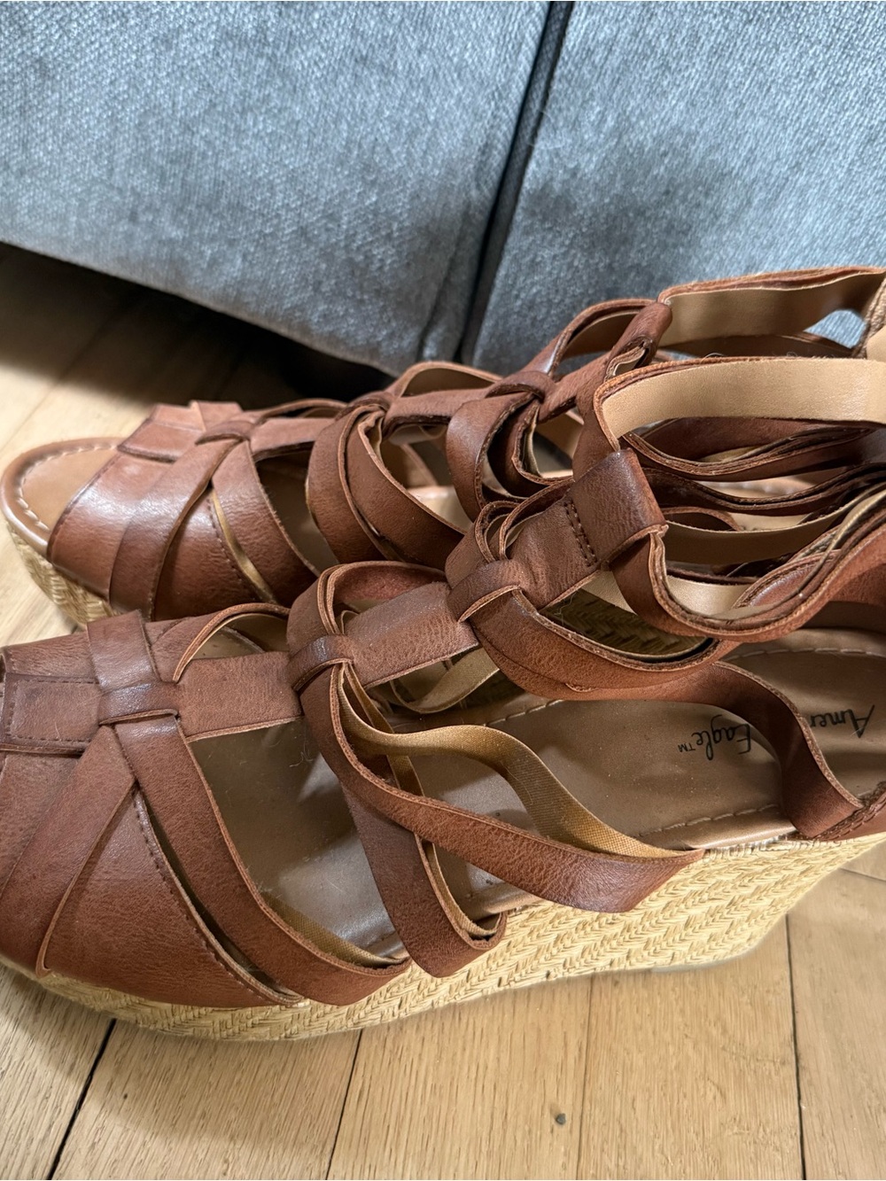 American Eagle Outfitters Tan Brown Strappy Wedge Sandals